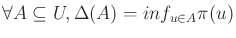 $\displaystyle \forall A \subseteq U, \Delta(A) = inf_{u \in A} \pi(u) $