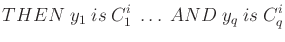 $\displaystyle THEN  y_1  is  C_1^i  \ldots  AND  y_q  is  C_q^i$