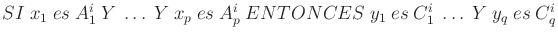 $SI  x_1  es  A_1^i  Y  \ldots  Y  x_p  es  A_p^i  ENTONCES  y_1  es  C_1^i  \ldots  Y  y_q  es  C_q^i $
